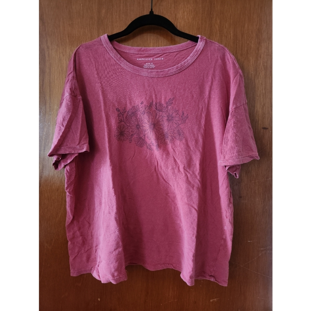 American Eagle Outfitters Washed Red Tee Floral